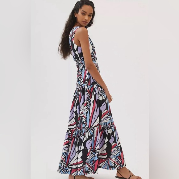 Anthropologie Maeve One-Shoulder Maxi Dress with abstract butterfly print. - Picture 3 of 6